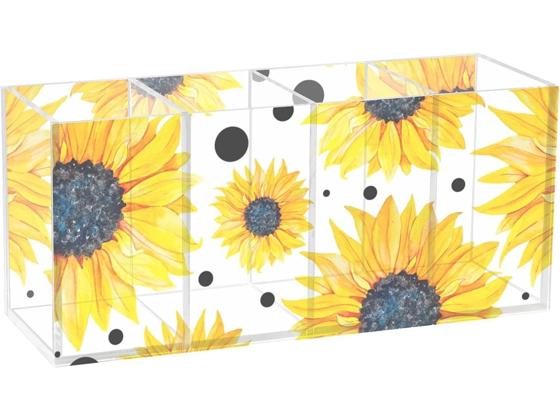 Besportble Portalápices De Acrílico Transparente Frodotgv Con Diseño De Girasol Amarillo Sobre Fondo Blanco...