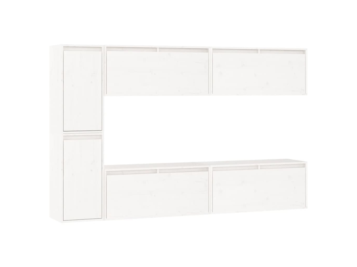 Mueble de TV de 6 piezas, madera maciza de pino, blanco, EXCLUSIVO DE LA CASA