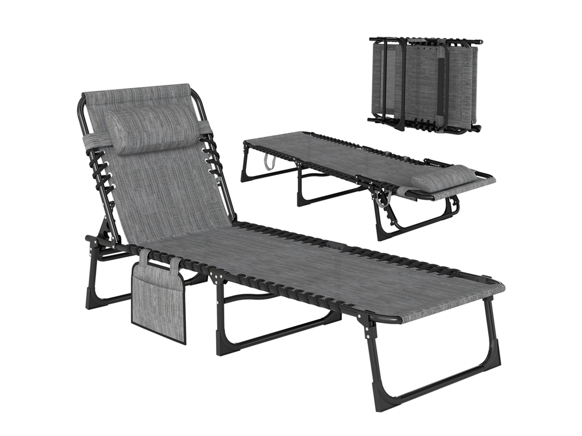 Chaise Longue Baño, Reclinable, Reposacabezas, 189x58x30cm, Gris