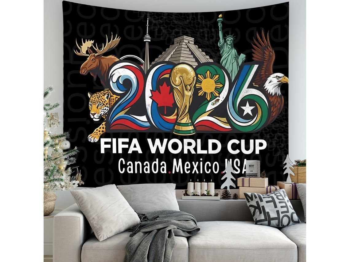 Tapiz Pared Copa Mundial Fifa 2026 Canadá México Ee.uu, Tapiz Decorativo 180x230cm Decoración Salón Fiesta De Fútbol