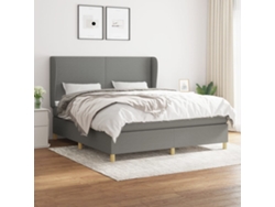 Cama Box Spring Con Colchón Tela Gris Oscuro 160x200 Cm