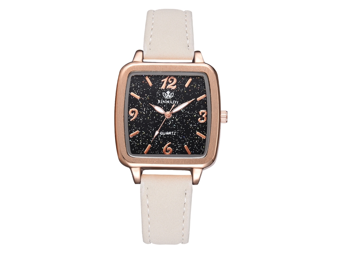 Reloj De Pulsera De Aleación Para Mujer Con Esfera Cuadrada Estrellada Y Correa De Piel Sintética Blanca.