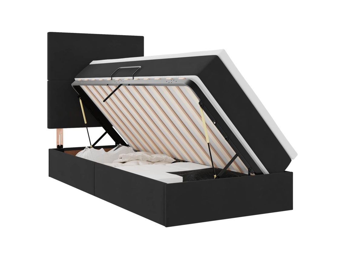 Syfax™ Cama Con Almacenamiento Y Colchón Negro 90 X 190 Cm Terciopelo