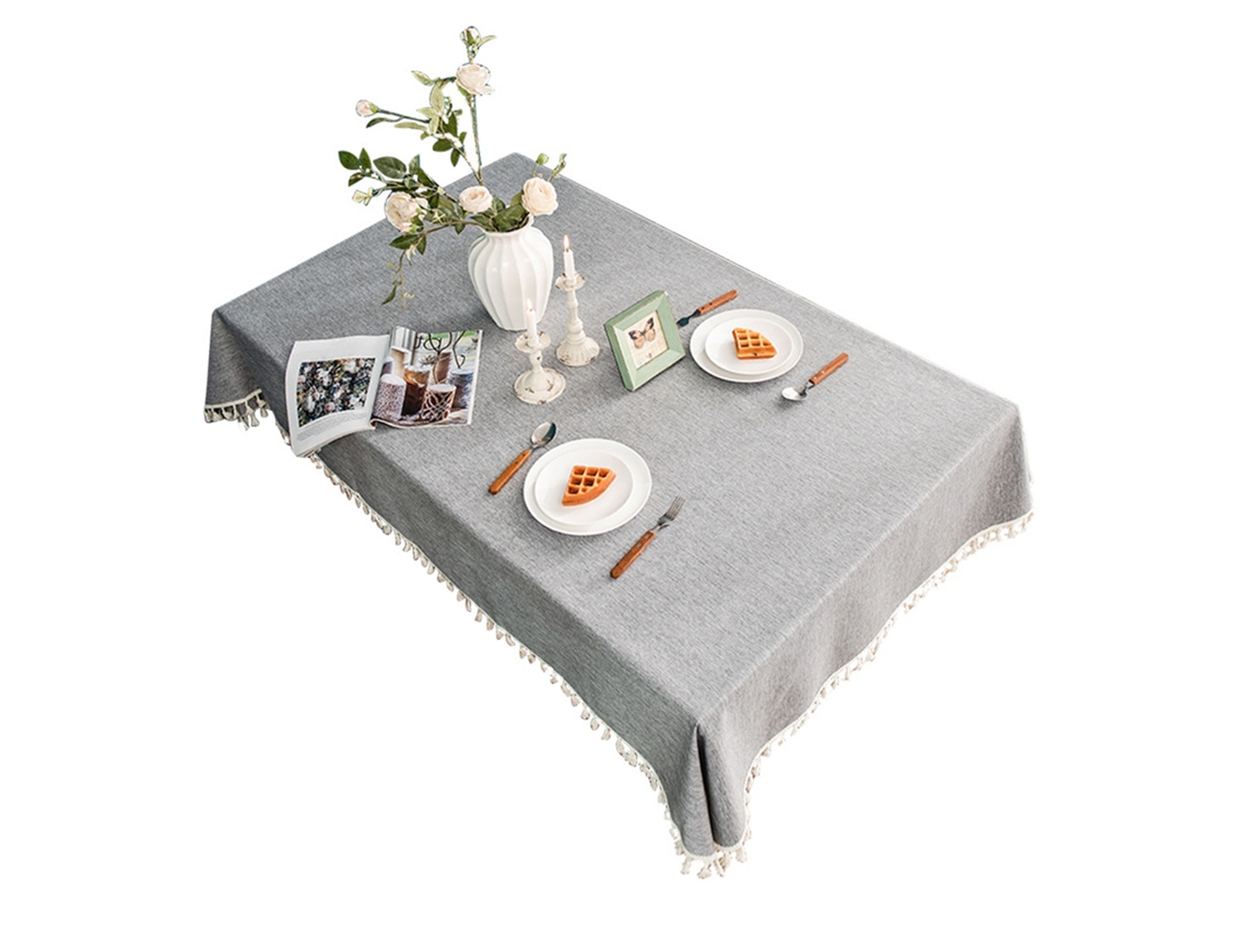 Mantel rectangular decorativo de lino y algodón con protección contra el agua y el aceite, color gris
