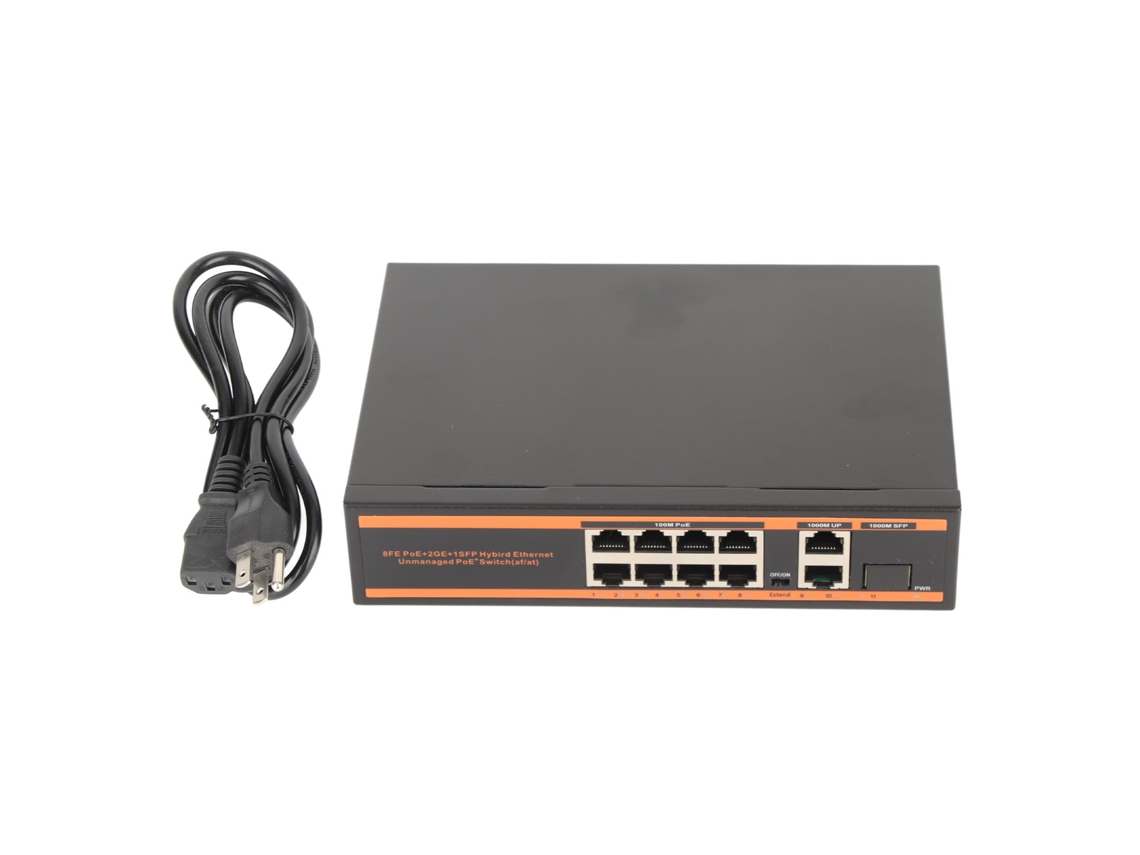 Switch Poe 11 Portas Gigabit 100m/1000m 802.3af Compliant Para Câmeras Ip E Dispositivos De Rede