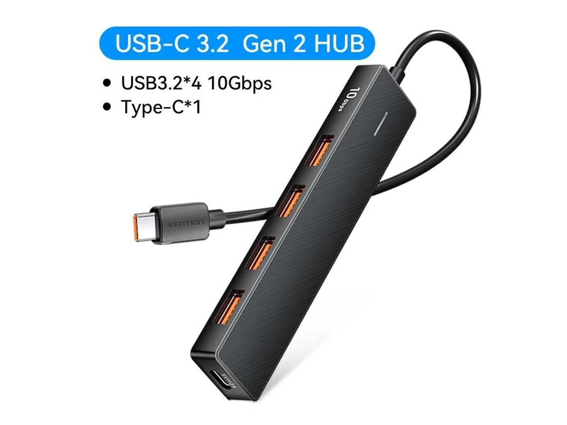 Estación de acoplamiento Yizhood Hub USB tipo C a USB 3.2 de 4 puertos para MacBook Pro, iPad Pro, Samsung Galaxy Note 10, S10 Hub USB negro