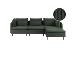 Sofá De Canto Modular De 3 Lugares Estofado Beliani Egeris De Bombazine Verde 275x149x80