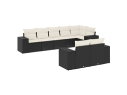 Conjunto de 8 sofás de jardín con cojines de mimbre, color negro, EXCLUSIVA MAISON (8 piezas)