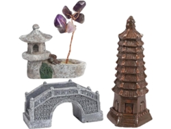 Juego De 3 Mini Esculturas Decorativas De Resina Con Forma De Pagoda.