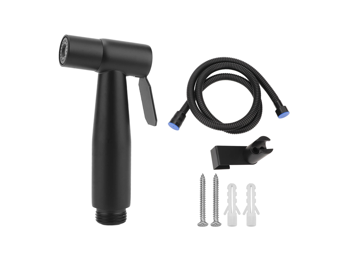 Rociador portátil presurizado en acero inoxidable 304 con manguera de 1,2 m y gancho de pared para bidé de baño, rosca macho y hembra G1/2