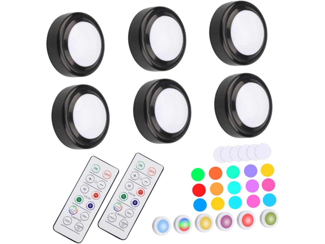 Juego De 6 Luces Led Para Armario A Pilas Con Mando A Distancia, Iluminación Led Para Cocina De 4,5 V Y 1 W, De Plástico.