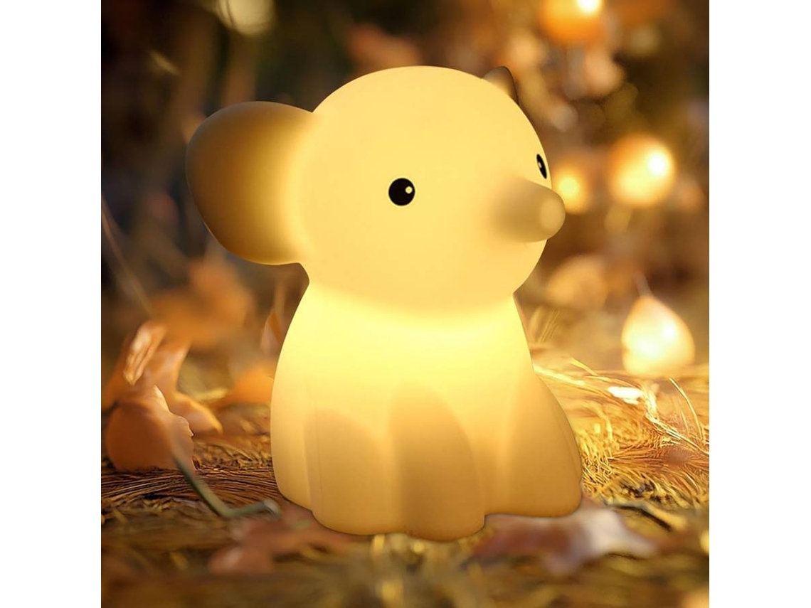 Bonita luz de noche de elefante para niños, adorable decoración para habitación de niños y niñas, regalo de cumpleaños o Navidad (blanco)