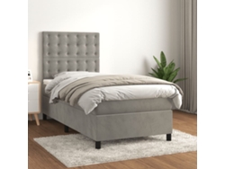 Cama Box Spring Con Colchón Terciopelo Gris Claro 80x200 Cm