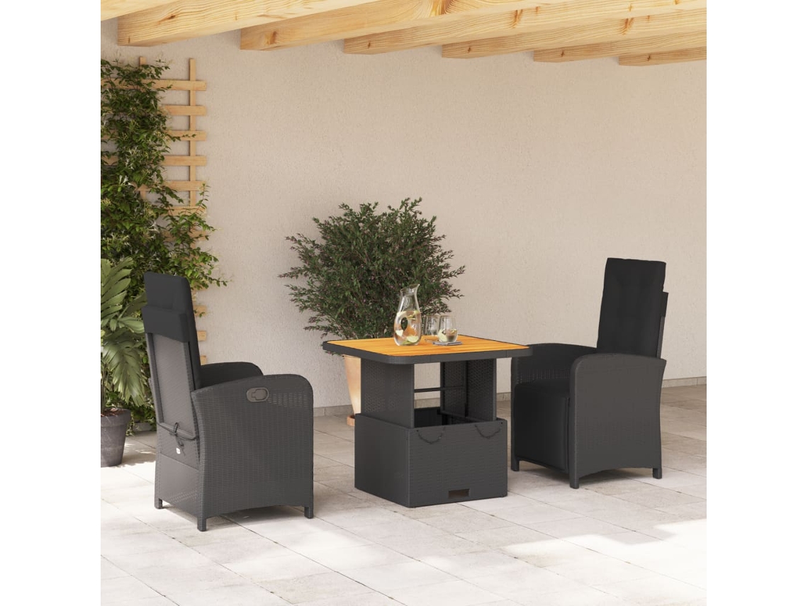 Juego de comedor de jardín de 2 piezas con cojines de ratán negro Wsd580352 Lovely Home