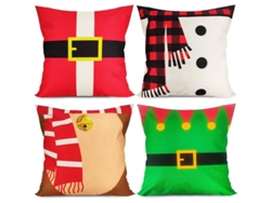 4 Fundas De Almohada Navideñas De 18x18 Cm, De Lino Decorativo, Con Diseño De Papá Noel Y Muñeco De Nieve Para Invierno.