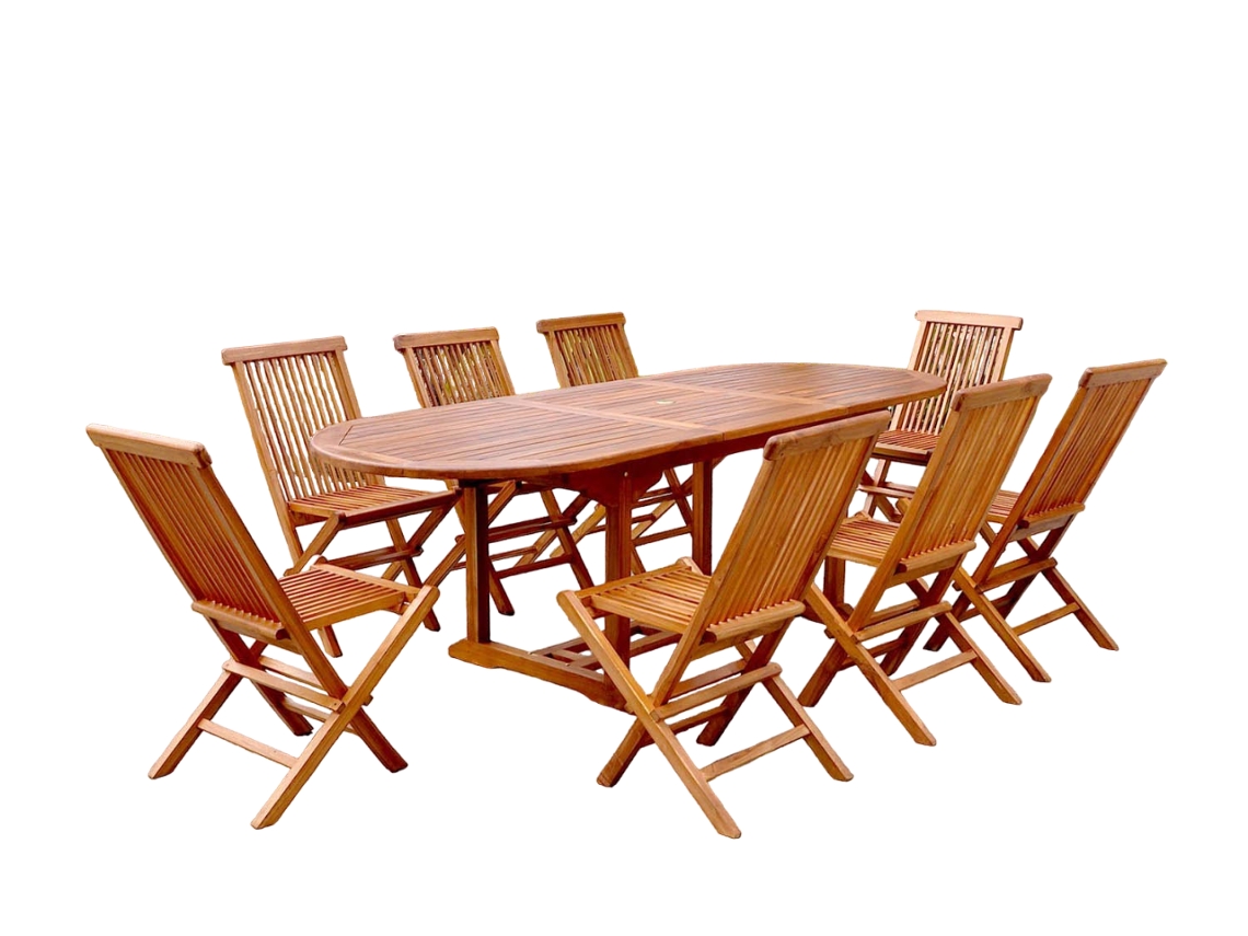 Conjunto de Comida CONCEPT U Lubok: Mobília De Jardín De Teca Oleada 8 Personas: Mesa Oval + 8 Sillas