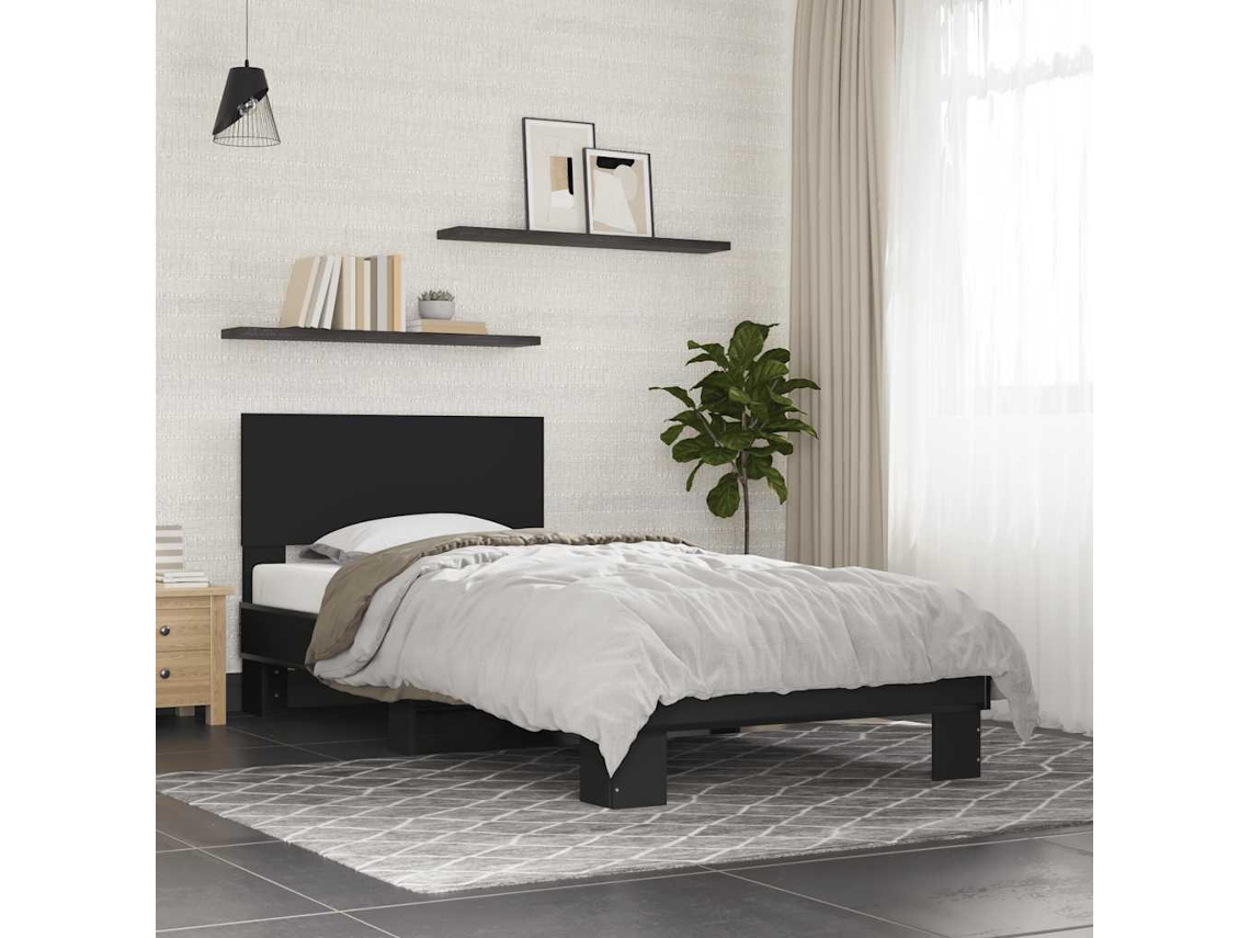 Estructura De Cama Madera De Ingeniería Y Metal Negra 75x190 Cm
