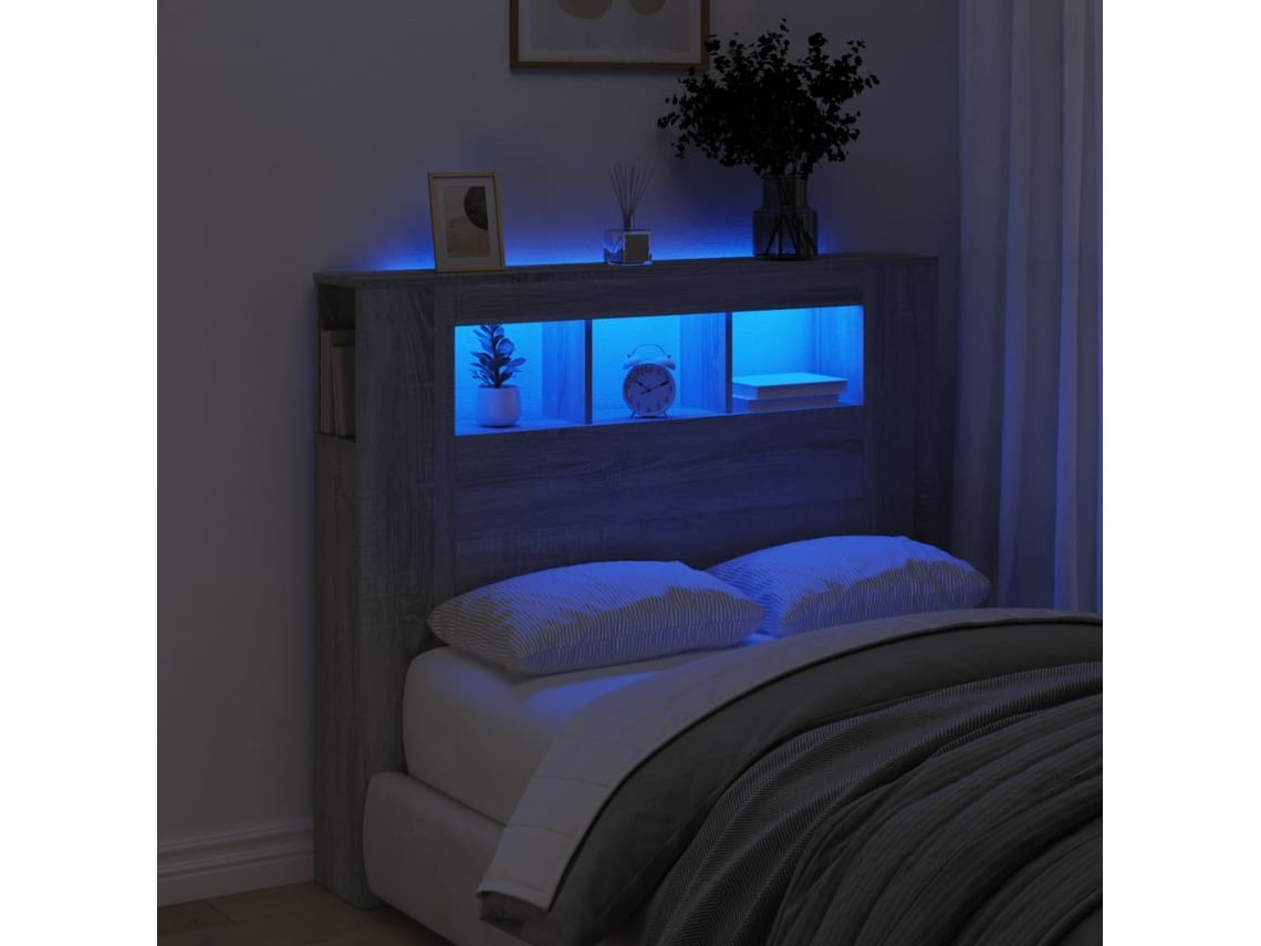 Cabecero Led Madera Ingeniería Gris Sonoma 120x18,5x103,5 Cm