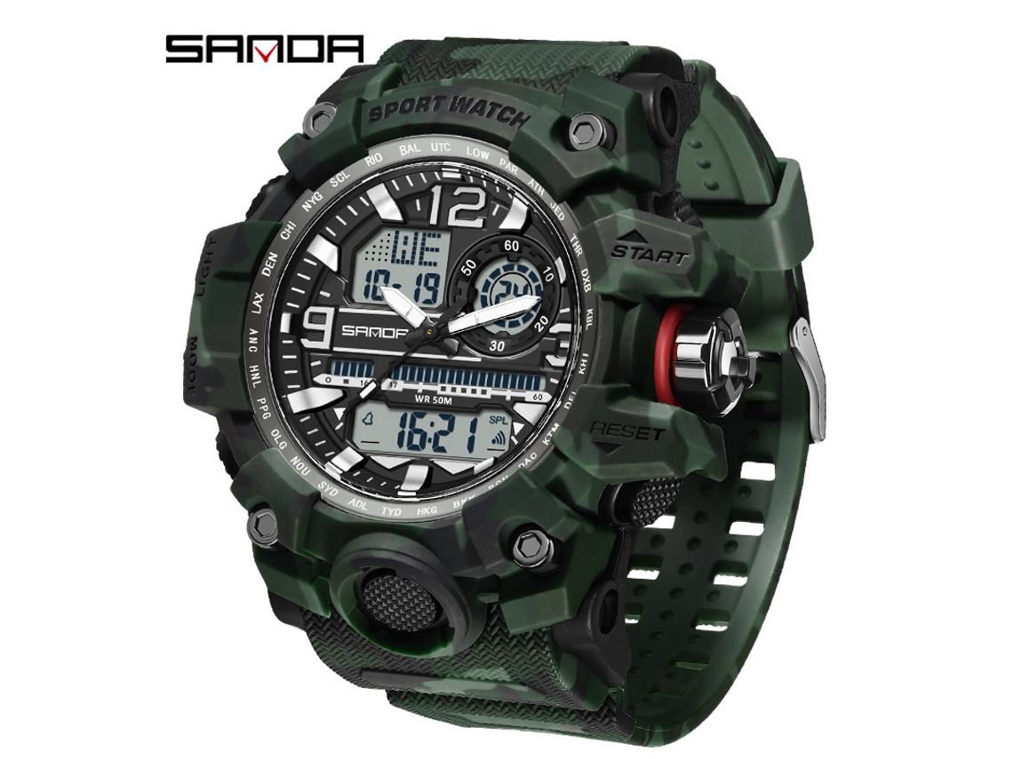 Reloj Electrónico De Moda (verde Camuflaje Y Blanco) Con Acabado Luminoso, Resistente Al Agua, A Prueba De Golpes Y Con Alarma.