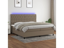 Cama Box Spring Colchón Y Luces Led Tela Gris Taupe 200x200 Cm