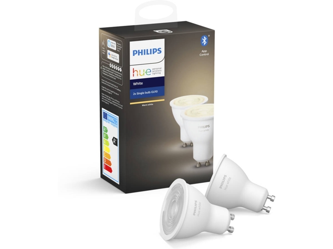 Pack 2 Bombillas philips hue white 5w gu10 led inteligente luz regulable 5.2w compatible con alexa y google home de bluetooth blanca