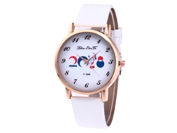Reloj De Pulsera De Cuarzo Para Mujer Con Sencillos Diamantes De Imitación Y Correa De Piel Sintética (blanco)