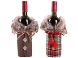Decoraciones navideñas para botellas de vino - Juego de 2 - Tela lavable para mesa