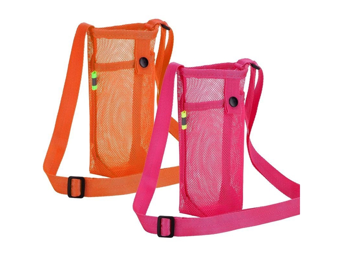 Bolsas de malla para botellas de agua Rebe-2 con correas ajustables, ideales para la playa y la práctica de deportes.