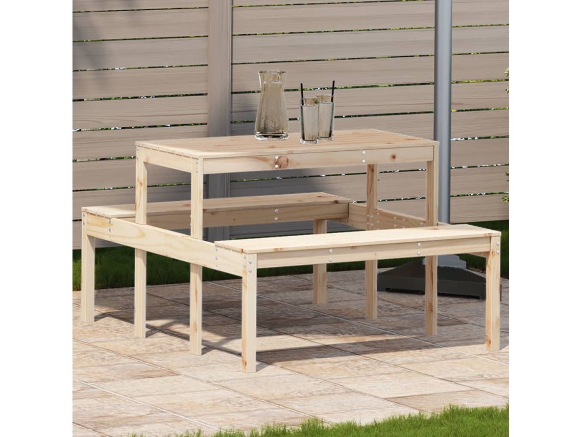 Mesa de picnic de madera maciza de pino de 110 x 134 x 75 cm, DKD HOME DECOR