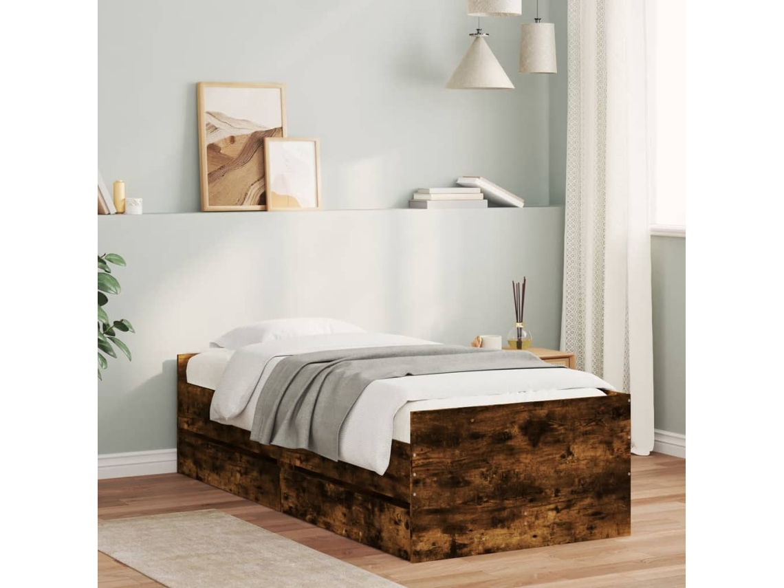 Estructura De Cama Con Cajones Roble Ahumado 90x190 Cm