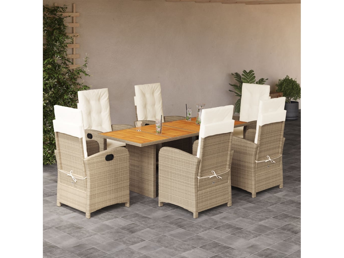 Conjunto de comedor de jardín de 7 piezas con cojines en mimbre beige mixto, DKD Home Decor