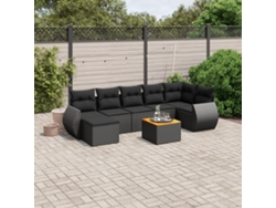 Conjunto de sofá de jardín de 8 piezas con cojines en mimbre sintético negro de DKD Home Decor