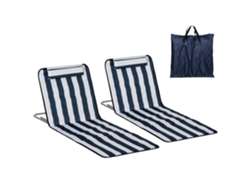 Juego 2 Camas Esterilla, Reclinables, 134x48x43cm, Blanco+azul
