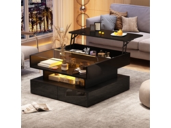 Mesa De Centro Elevable 80x80x45 Cm - Con Almacenamiento Oculto, 2 Cajones, Led - Negro