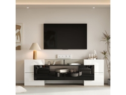 Mueble Tv De Madera De 2m Con 2 Cajones Y 2 Estantes Abiertos - Blanco Y Negro