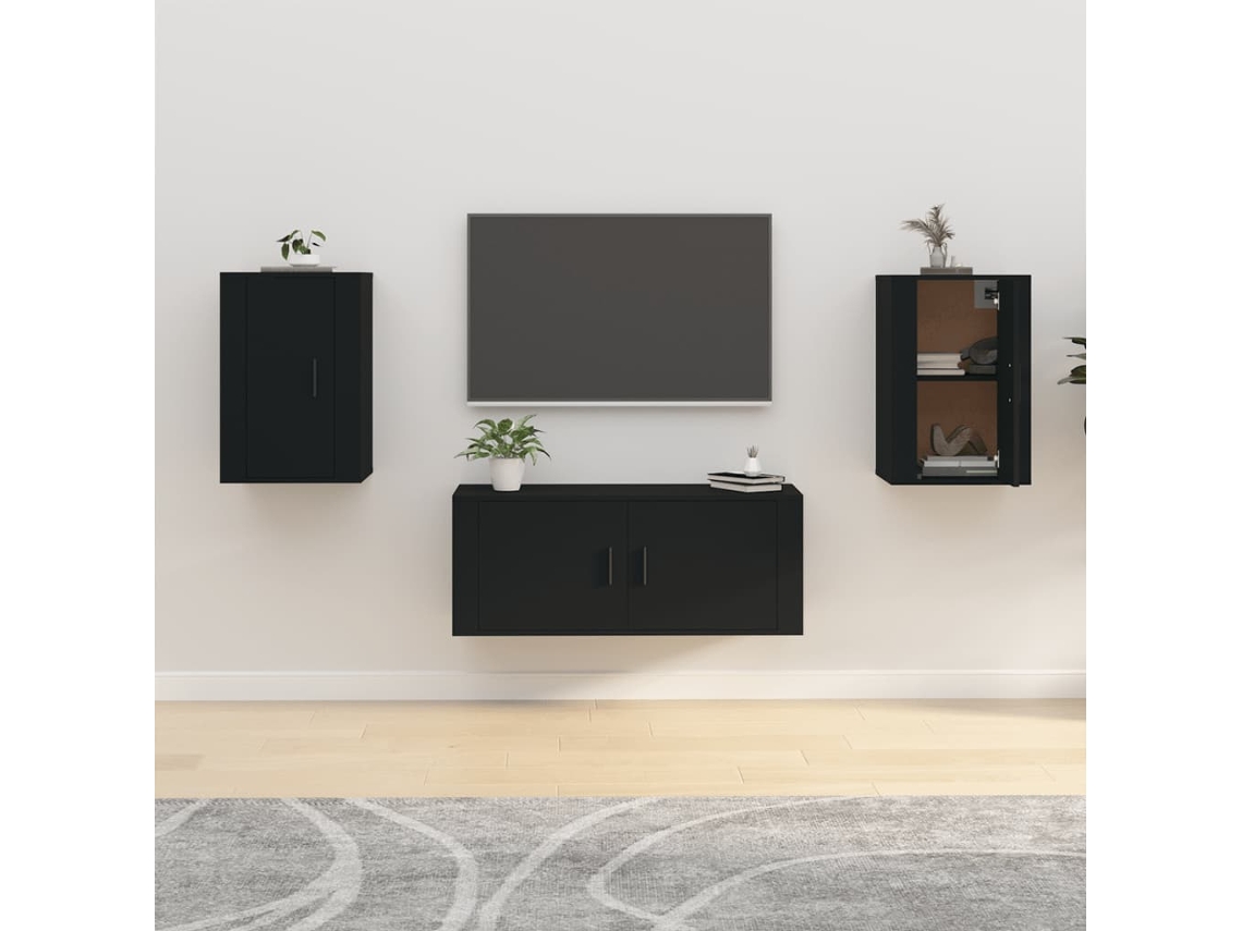 Estantería/Muebles de TV de Pared 2 Pzs 40X34,5X60 Cm Negro