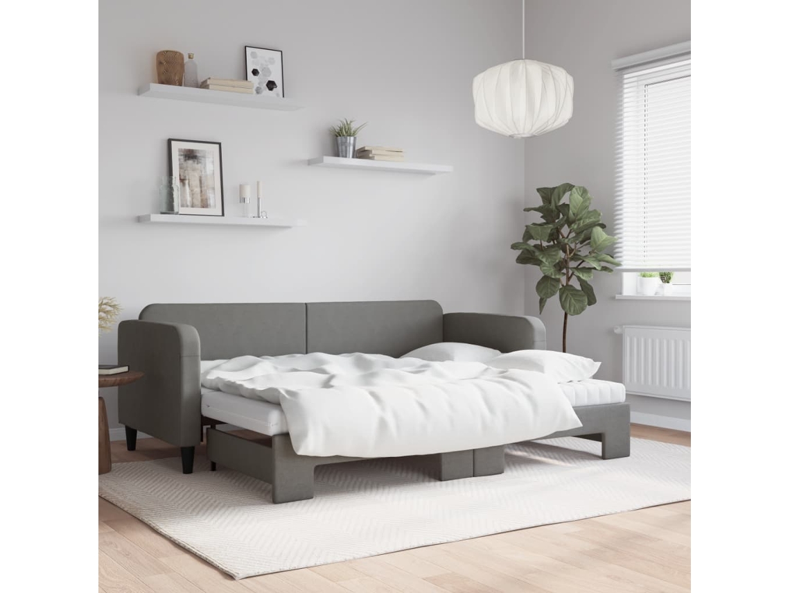 Sofá Cama Nido Con Colchón Tela Gris Oscuro 80x200 Cm