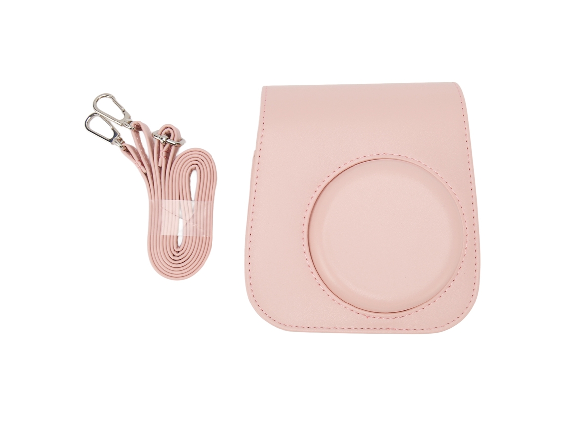 Capa De Câmera Protetora De Couro Pu Cor Unica Com Cinto Ajustável Para Camping Viagem Rosa Instax Mini 11