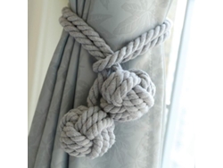 2026-26517-ataduras De Cortinas Tejidas A Mano Con Bolas Grises Para Decoración Hogar 2 Piezas