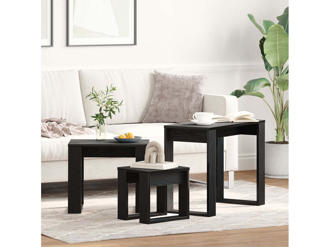Mesas apilables de 3 piezas en roble negro Wsd483629 Lovely Home