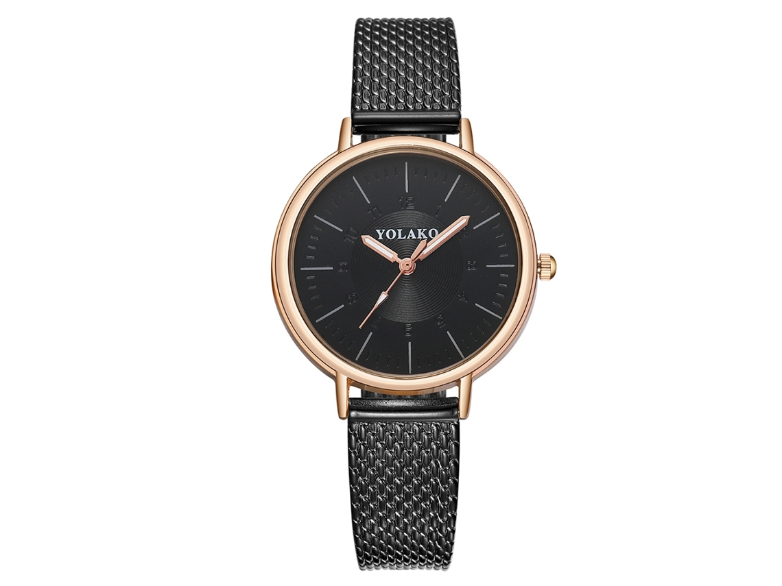 Reloj De Pulsera De Cuarzo Informal Para Mujer Yolako Con Esfera Redonda Negra.