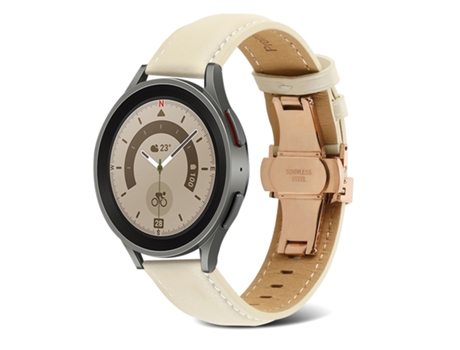 Correa de reloj inteligente para Samsung Galaxy Watch5 de 40 mm/44 mm de cuero genuino con hebilla de mariposa (albaricoque)