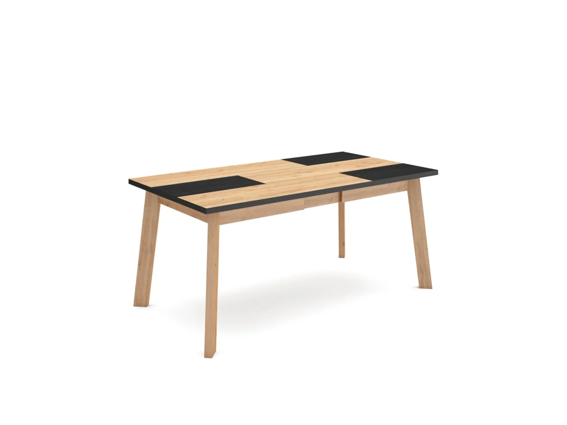 Mesa Comedor, 167xx90x75cm, Para 8 Comensales, Patas De Madera, Roble Y Negro