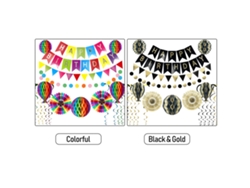Juego De Decoración De 18 Piezas En Negro Y Dorado Para Fiestas De Cumpleaños Con Banderas, Abanicos Y Globos Para Fiestas Temáticas.