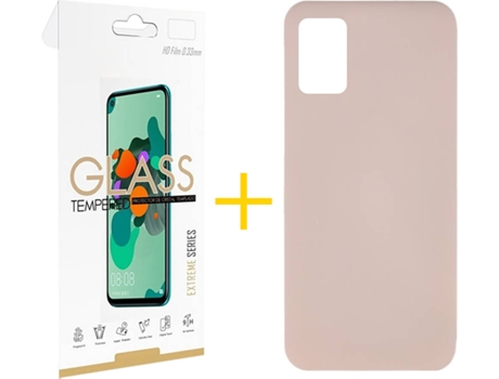 Funda y Protector de Vidrio 1x Samsung Galaxy A31 SKYHE Silicona Líquida Rosa Crema