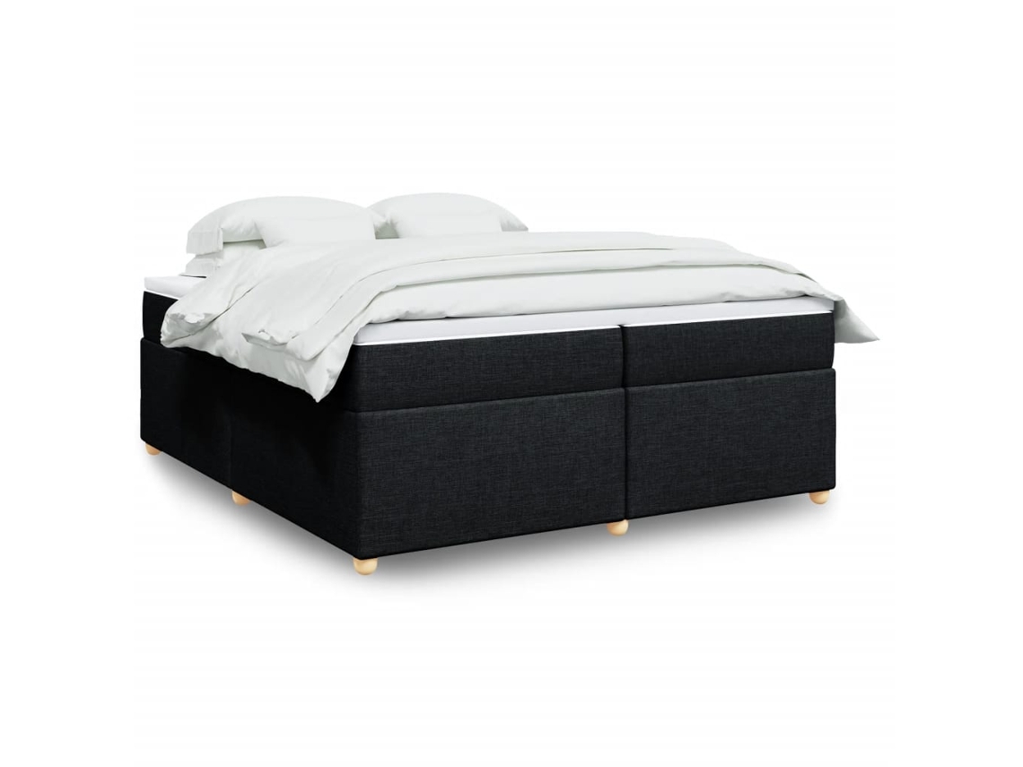 Cama Box Spring Con Colchón Tela Negro 200x200 Cm