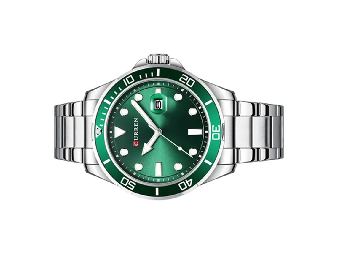 Reloj Analógico De Cuarzo Para Hombre Con Brazalete De Acero Inoxidable, Luminiscente, Resistente Al Agua Hasta 3 Atm Y Con Calendario.