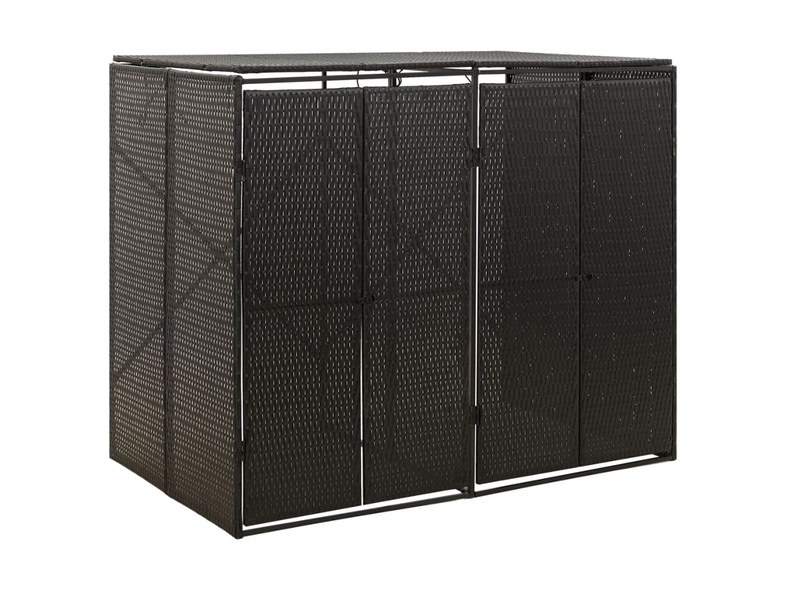 Mueble doble para cubos de basura, 140 x 80 x 117 cm, mimbre negro, polietileno, DKD HOME DECOR