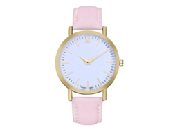 Reloj De Pulsera De Cuero Analógico De Cuarzo Redondo Para Parejas Mujer Hombre Rosa