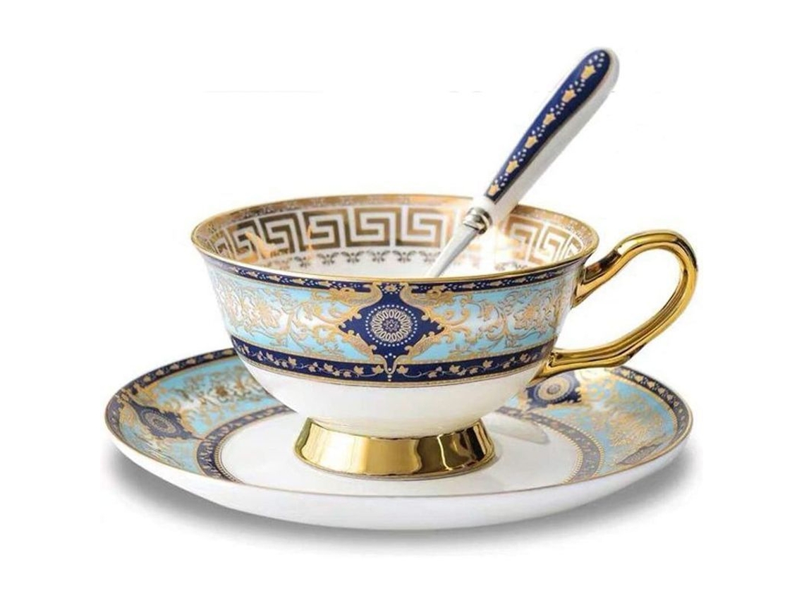 Juego De Taza Y Platillo De Porcelana Fina, 200 Ml, Azul Cielo, Para Café Y Té, Cocina Y Hogar.